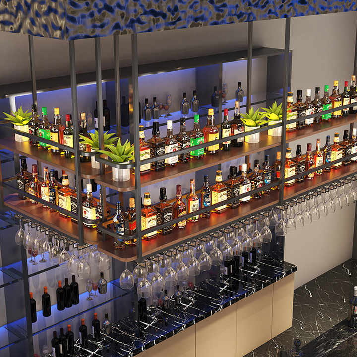 Industrial Wrought Iron Wine Racks - Hanging Bar Storage