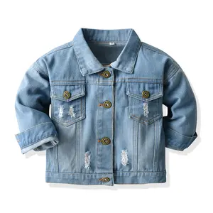 Fashion autumn toddler boy jean washed denim coat kids outwear top long sleeve ripped top children clothing coat