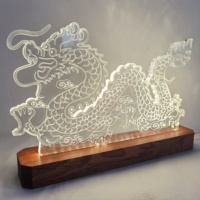 Lampe LED 3D en forme de Dragon chinois, en acrylique, avec Base en bois, luminaire décoratif d'intérieur, idéal pour un bureau ou une Table de nuit