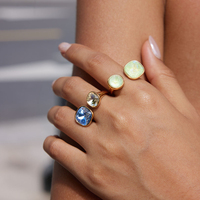 Bague réglable en acier inoxydable 316L plaqué or 18K PVD, avec cristaux ovales colorés en zircone cubique, bijoux de luxe tendance pour femmes