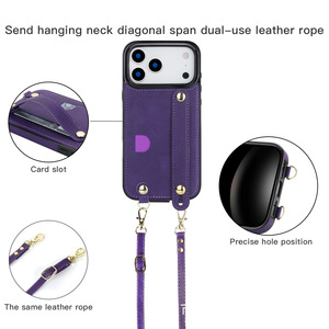 Funda de Teléfono de Cuero y TPU con Correa para Muñeca y Ranura para Tarjetas para <span class=keywords><strong>iPhone</strong></span> 17 Pro Max 16 17E 15 con Correa Cruzada - Product Image 3