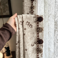 Cortinas Opacas Francesas Vintage Blooming Dream, Color Crema, con Flecos de Pompones, de Tres Capas, para Dormitorio, Venta al por Mayor por Metro