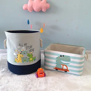Cesto plegable de tela lavable para ropa, cesta de almacenamiento plegable de juguete con mango de algodón, cesta de lavandería bordada con dibujos animados para niños