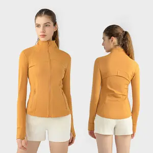 New design long-sleeved ladies nylon soft slim fit yoga sports fitness jacket with zipper
