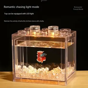 Acuario de escritorio de bloques de construcción para peces Betta, terrario de alta transparencia con micro paisaje y bola de algas marinas - Product Image 2