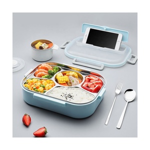 SS304 Food Grade Leakproof Food Container 2/4/5 Compartment Insulated Stainless Steel Bento Lunch Box With Tableware For Kids