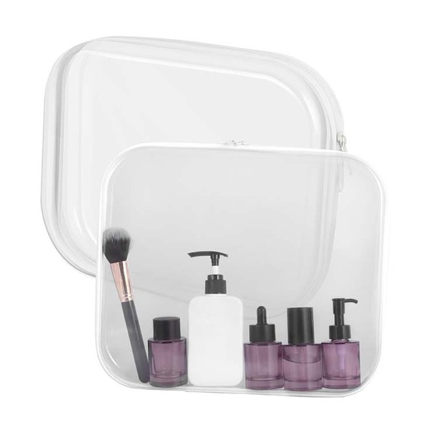 Travel Makeup Organizer Zippered Hard Plastic Pouch Clear PVC Hard Shell Case With Zipper Clear