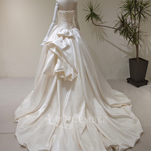 LY138 Modern <b>Boho</b> Boat Neck Ivory Satin Lace Embroidery Flowers Crystal Chapel Train Long Ball Gown Women's <b>Wedding</b> <b>Dress</b> <b>for</b> - Product Image 2