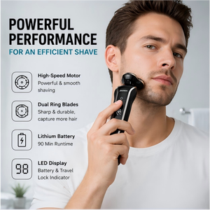 เครื่องโกนหนวดไฟฟ้า MENGLI 3019 สำหรับผู้ชาย ใบมีด 3 ใบ ชาร์จเร็วด้วย USB เครื่องโกนหนวดแบบหมุน พกพาสะดวก เครื่องเล็มหนวดเครา ชุดอุปกรณ์ดูแลขน - Product Image 4