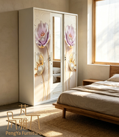 Armoire coulissante en acier à 3 portes avec tiroir inférieur, armoire de chambre durable, armoire de rangement pour vêtements pour hôtel et appartement, vente en gros