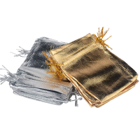 Pochette à Bijoux Réglable en Satin Argent et Or de Luxe, Textile d'Emballage de Cadeaux de Noël et de Mariage Personnalisés Sérigraphiés