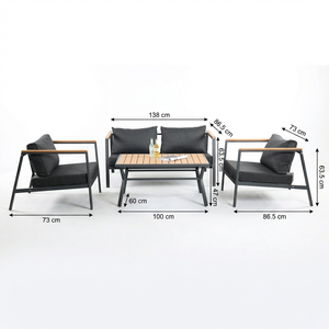 Ensemble <span class=keywords><strong>de</strong></span> canapé d'extérieur moderne 4 pièces avec structure en acier, accoudoirs en plastique imitation bois, table en plastique résistante aux intempéries, portable, pour <span class=keywords><strong>jardin</strong></span> et patio - Product Image 6
