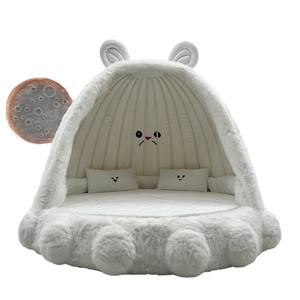 Modernes Umwandelbares Vollgröße-Samtbett Komfortables Kinderbett Niedliches Tierdesign für Kleine Mädchen Monster-Thema Baumhaus - Product Image 5