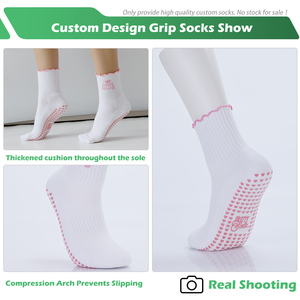 Phụ Nữ Dệt Kim Ruffle frilly Yoga vớ tùy chỉnh thêu vương miện Pilates Vớ thiết kế tùy chỉnh chống trượt Grip Pilates vớ - Product Image 3