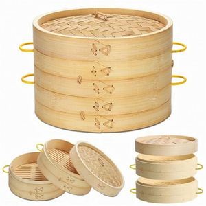 Vaporera de bambú para tamales y baozi, con capacidad para 6 capas de pan y <span class=keywords><strong>2</strong></span> niveles, accesorio para cacerolas y ollas, máquina extractora de baozi - Product Image 1