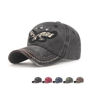 Washed Denim <b>Baseball</b> <b>Cap</b> With 3D Eagle Embroidery Curved Brim Unisex Sunscreen Breathable Hat For Outdoor Activities - Product Image 1