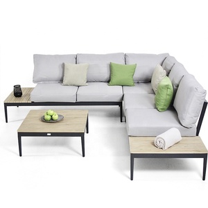 Barato moderno en forma de L Patio Lounge sofá muebles jardín al aire libre madera de teca seccional aluminio sofá conjunto en <span class=keywords><strong>venta</strong></span> - Product Image 2