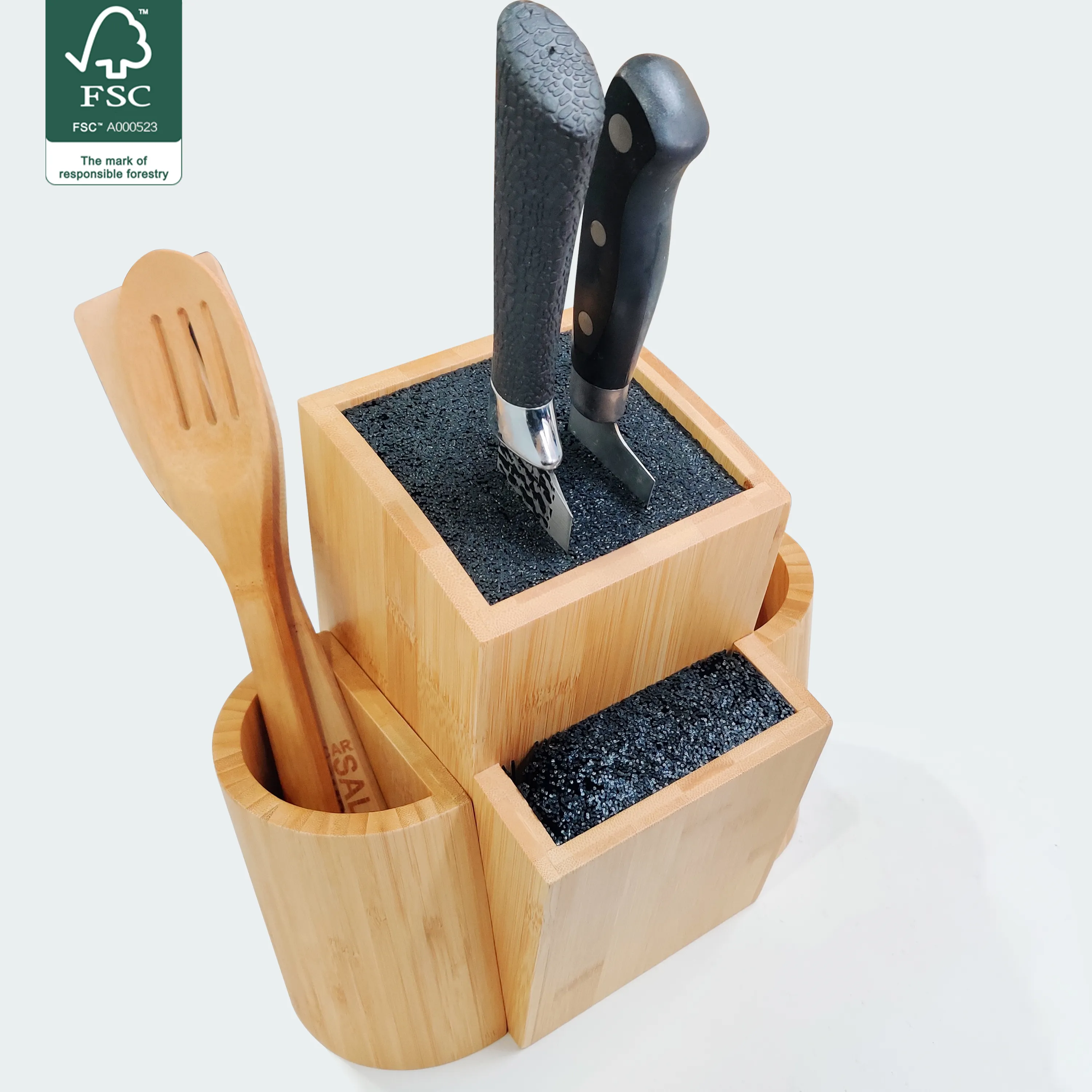 Wholesale Convenient Safe Storage Universal High Quality bamboo insert knife holder for kitchen