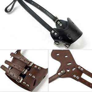 Qbellpet 하이 퀄리티 조절 가능한 통기성 PU 가죽 안티 섭식 마스크 커버 애완 동물 개 방지 수피 물린 먹는 커버 muzzles - Product Image 3