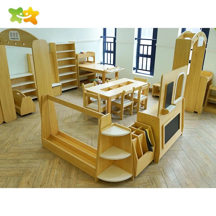 Wooden Childcare Center Set Classroom Design Kids Daycare Furniture Table and Chairs