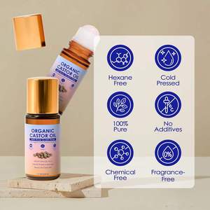 Aceite de Ricino Orgánico con Rodillo de Cuarzo Rosa 50ML, Aceite Portador Prensado en Frío Extra Virgen para el Cuidado de la Piel - Product Image 1
