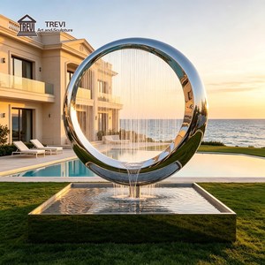 Fontana Circolare Moderna in Acciaio Inossidabile Lucidato a Specchio, Scultura Artigianale in Metallo, Elemento Decorativo per Giardino Esterno, Vendita all'Ingrosso OEM - Product Image 1