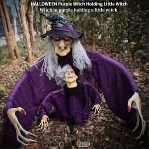 Set de Decoración Luminosa de Halloween para Jardín con Diseño de Bruja de Plástico <span class=keywords><strong>y</strong></span> Tela para Padres e Hijos, Calidad Superior - Product Image 1