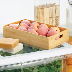Boîte de rangement en bambou, plateau à fruits, couleur bois naturel, organisateur de bureau, taille personnalisable - Product Image 1