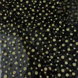 블랙 튤 골드 포일 무지 염색 직물 |   100% 실크 가벼운 소재로 만든 화려한 이브닝 드레스 파티 침구류 슬립웨어 커튼 - Product Image 1