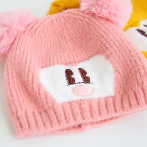 같은 단락 귀여운 더블 볼 어린이 양모 모자 만화 남여 공용 아기 니트 모자 아기 모자