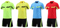 Ensemble de maillot d'arbitre de football professionnel à col en V avec short, logo personnalisé, uniforme d'arbitre de football respirant pour hommes