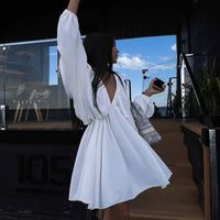 Mini-robe Y2K Streetwear pour femme, col rond, manches longues, côtelée, unie, style décontracté et élégant, coupe trapèze, respirante, avec ceinture, pour le bureau et les soirées, vente en gros