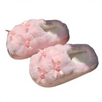 Chaussons d'intérieur en coton doux et antidérapants pour femme, motif nœud papillon mignon, collection Hiver 2025, pour un confort optimal