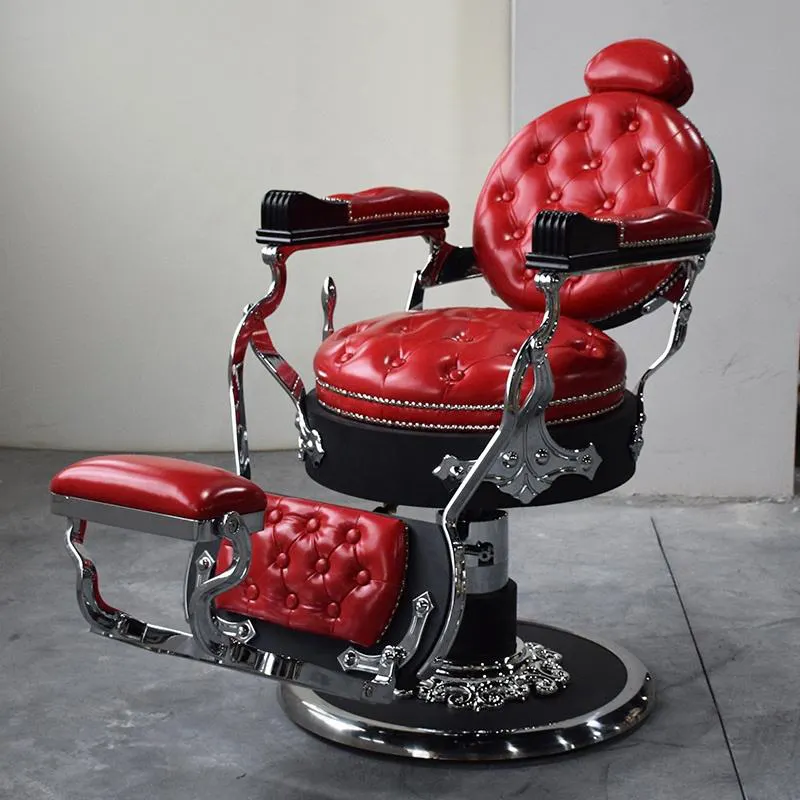Retro-Stil Barbershop rot Leder Styling Rasier stuhl Luxus liegend drehbar Friseurs tuhl für Salon