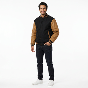 <b>Men's</b> Varsity Letterman <b>Jacket</b> Black Wool Camel <b>Leather</b> Sleeves Classic Custom CollegeBaseballjacket for <b>men</b> - Product Image 1