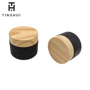 Vente en gros de pots en verre pour crème pour le visage, noir mat, avec couvercle en plastique imitation bois, en tailles de 1 oz, 2 oz, 5 g, 10 g, 15 g, 20 g, 30 g, 50 g - Product Image 3