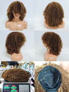 Letsfly Promoción de $57 Pelucas de Cabello Humano Afro Rizado Kinky de 14 Pulgadas y 320 Gramos, Naturales, Sin Encaje, con Flequillo, Disponibles al por Mayor, 350% de Densidad - Product Image 3