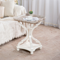 Table basse de salon de style industriel antique, design moderne, en bois massif avec pieds blancs, table basse ronde vintage en bois vieilli