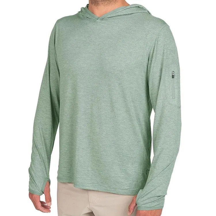 QYOURECLO Custom Logo OEM Light Weight Zipper Pockets Men Quick Dry Hoodie Long Sleeve Fishing T Shirts