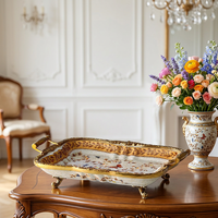 Bol à collation en porcelaine peint à la main MKMJ Art Decor avec plateau décoratif en cuivre pour table basse