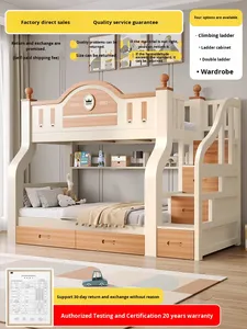 Lits superposés multifonctionnels en bois massif au design minimaliste pour enfants et adultes, petits appartements, lits superposés à deux étages - Product Image 4