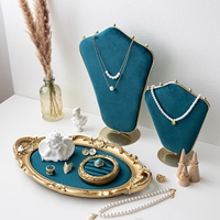 Présentoir de Colliers en Velours, Mannequin à Bijoux avec Bordure Dorée pour la Vente au Détail