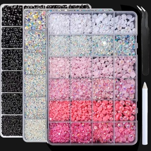 Nuevo Talismán de Uñas en Caja de 24 Compartimentos, Perla Negra de Resina, Base Plana, Diamante, Accesorios de Decoración de Uñas DIY - Product Image 1