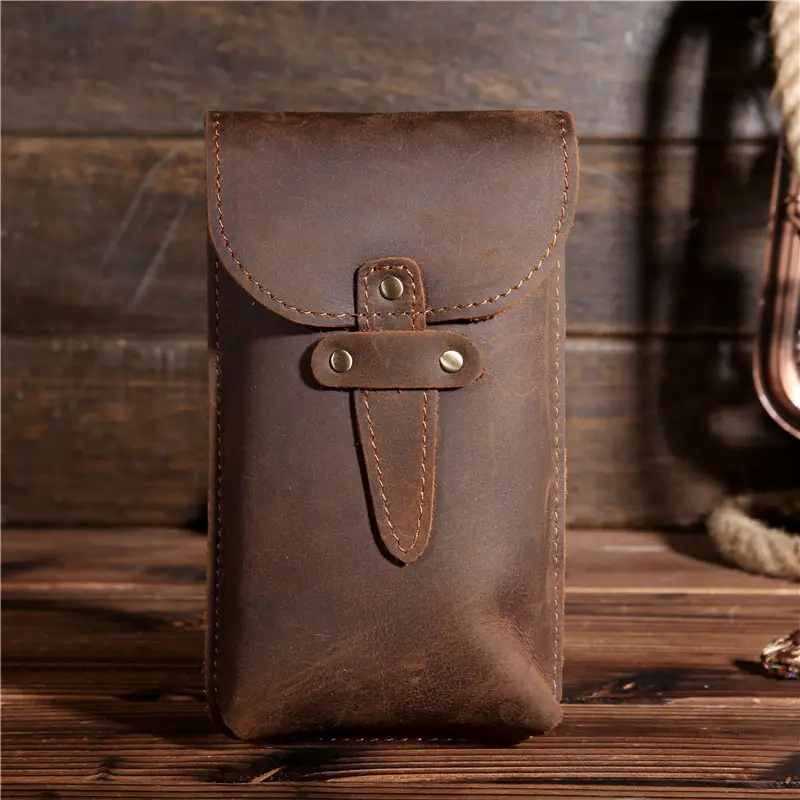 Boshiho Men waist Retro Crazy Horse Leather belts Pouch Western Leather Cell Phone bags money Credit card Storage Phone bag