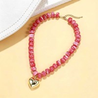 Nouveau Collier Cœur Perlé Multicolore Transfrontalier Tendance pour Femme – Collier Ras du Cou en Perles Acryliques Quotidien