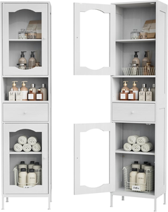 66.4 <strong>Tall</strong> Cloud White <strong>Bathroom</strong> Cabinet with Glass Doors Adjustable Shelves Anti Tipping Linen <strong>Storage</strong> - Product Image 4