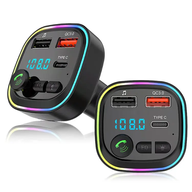 New Colorful Lights USB C Charger TF Card U Disk Music Player wireless Blue tooth Handsfree FM Transmitter Radio Car MP3 Player
