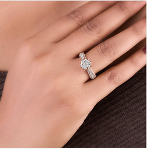 Diamante de corte redondo, anillo Victoria de compromiso de oro blanco sólido de 18 quilates, regalo para hija, pieza de joyería fina elegante de la India - Product Image 3