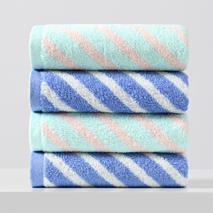 Toalla facial de algodón puro a rayas, 34x72 cm, suave, agradable para la piel, para uso doméstico, rectangular, verde y azul - Product Image 1