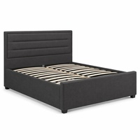 Lit Moderne Confortable et Doux, Design Intelligent, Cadre de Lit King/Queen avec Sommier, Revêtement en Lin, Panneau en Mélaminé de Pin Durable, Assemblage Complet